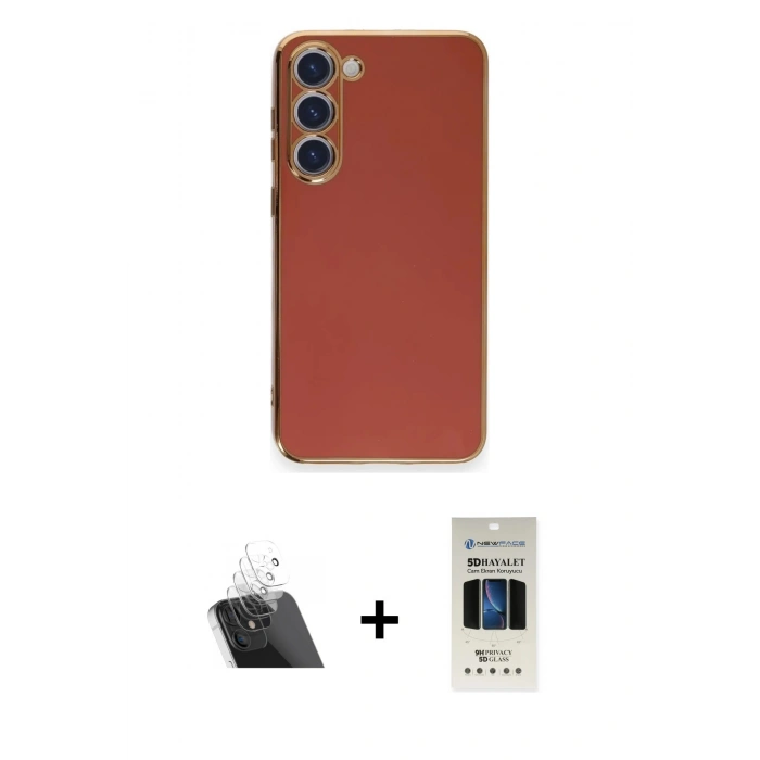 MARSİLYAN™- Galaxy S23 Plus Kılıf Yankı Serisi - Siyah 5D Hayalet Cam Ekran Koruyucu + Kamera Lens Koruma Cam - SF