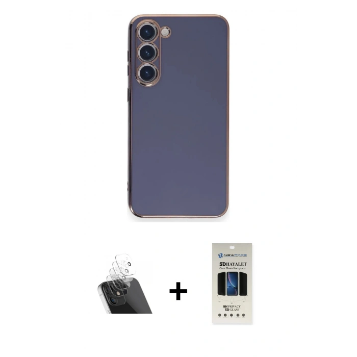 MARSİLYAN™- Galaxy S23 Plus Kılıf Yankı Serisi - Siyah 5D Hayalet Cam Ekran Koruyucu + Kamera Lens Koruma Cam - SF