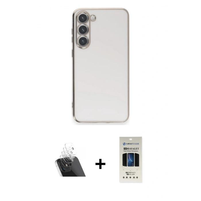 MARSİLYAN™- Galaxy S23 Plus Kılıf Yankı Serisi - Siyah 5D Hayalet Cam Ekran Koruyucu + Kamera Lens Koruma Cam - SF