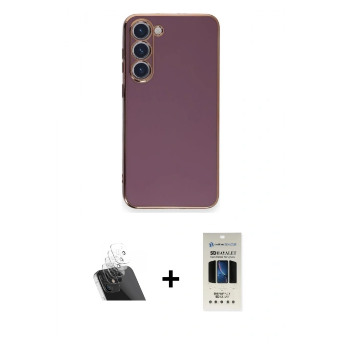 MARSİLYAN™- Galaxy S23 Plus Kılıf Yankı Serisi - Siyah 5D Hayalet Cam Ekran Koruyucu + Kamera Lens Koruma Cam - SF