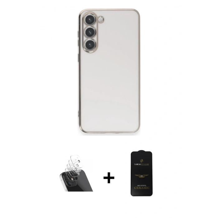 MARSİLYAN™- Galaxy S23 Plus Kılıf Yankı Serisi - Siyah 6D Antistatik Mat Seramik Hayalet Nano Ekran Koruyucu + Kamera Lens Koruma Cam - SF