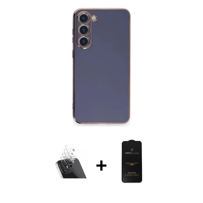 MARSİLYAN™- Galaxy S23 Plus Kılıf Yankı Serisi - Siyah 6D Antistatik Mat Seramik Hayalet Nano Ekran Koruyucu + Kamera Lens Koruma Cam - SF