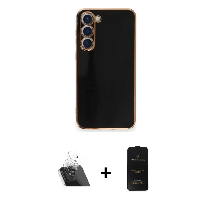 MARSİLYAN™- Galaxy S23 Plus Kılıf Yankı Serisi - Siyah 6D Antistatik Mat Seramik Hayalet Nano Ekran Koruyucu + Kamera Lens Koruma Cam - SF