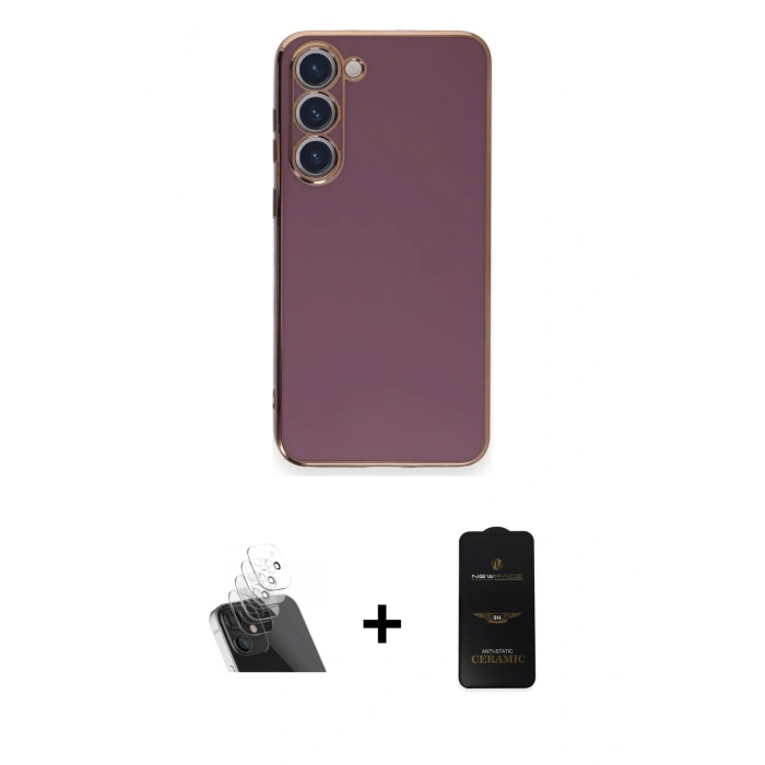 MARSİLYAN™- Galaxy S23 Plus Kılıf Yankı Serisi - Siyah 6D Antistatik Mat Seramik Hayalet Nano Ekran Koruyucu + Kamera Lens Koruma Cam - SF