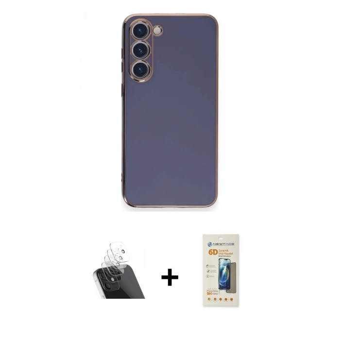 MARSİLYAN™- Galaxy S23 Plus Kılıf Yankı Serisi - Siyah 6D Mat Seramik Hayalet Nano Ekran Koruyucu + Kamera Lens Koruma Cam - SF