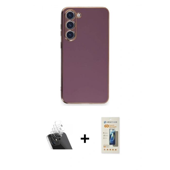 MARSİLYAN™- Galaxy S23 Plus Kılıf Yankı Serisi - Siyah 6D Mat Seramik Hayalet Nano Ekran Koruyucu + Kamera Lens Koruma Cam - SF