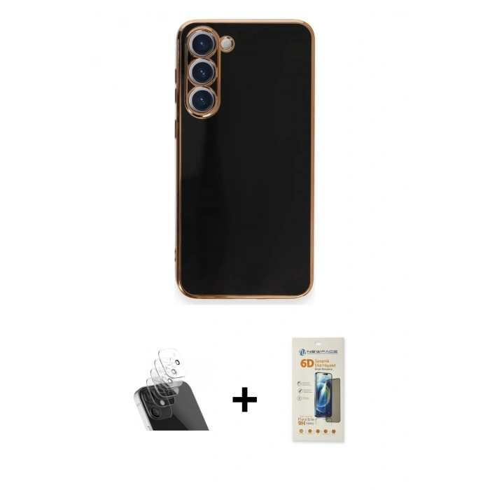 MARSİLYAN™- Galaxy S23 Plus Kılıf Yankı Serisi - Siyah 6D Mat Seramik Hayalet Nano Ekran Koruyucu + Kamera Lens Koruma Cam - SF