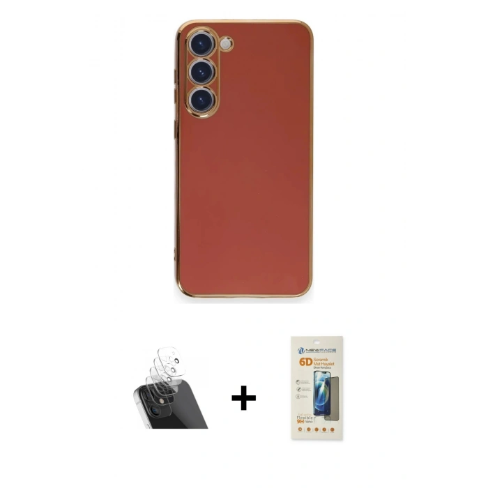 MARSİLYAN™- Galaxy S23 Plus Kılıf Yankı Serisi - Siyah 6D Mat Seramik Hayalet Nano Ekran Koruyucu + Kamera Lens Koruma Cam - SF