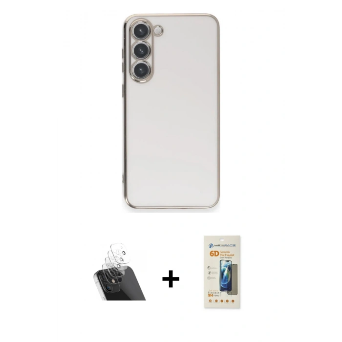 MARSİLYAN™- Galaxy S23 Plus Kılıf Yankı Serisi - Siyah 6D Mat Seramik Hayalet Nano Ekran Koruyucu + Kamera Lens Koruma Cam - SF
