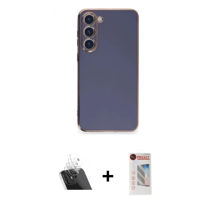MARSİLYAN™- Galaxy S23 Plus Kılıf Yankı Serisi - Siyah Hayalet Edge Cam Ekran Koruyucu + Kamera Lens Koruma Cam - SF
