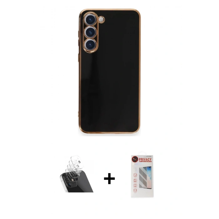 MARSİLYAN™- Galaxy S23 Plus Kılıf Yankı Serisi - Siyah Hayalet Edge Cam Ekran Koruyucu + Kamera Lens Koruma Cam - SF