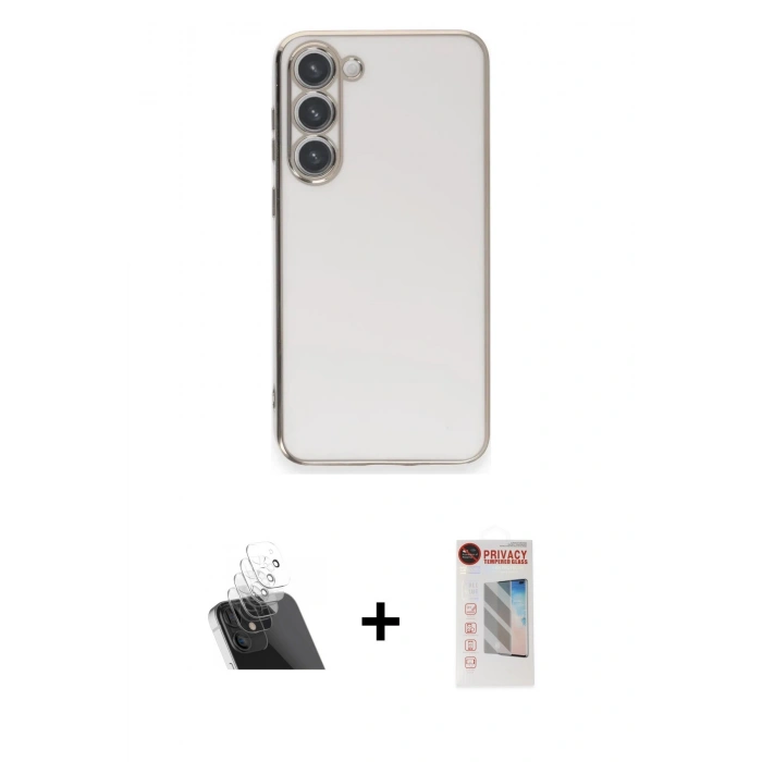 MARSİLYAN™- Galaxy S23 Plus Kılıf Yankı Serisi - Siyah Hayalet Edge Cam Ekran Koruyucu + Kamera Lens Koruma Cam - SF