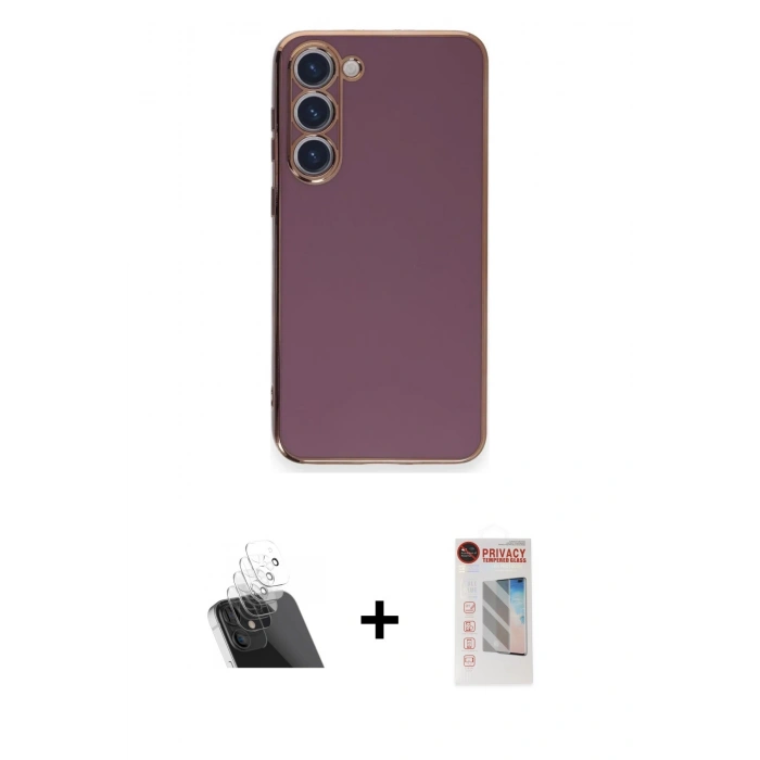 MARSİLYAN™- Galaxy S23 Plus Kılıf Yankı Serisi - Siyah Hayalet Edge Cam Ekran Koruyucu + Kamera Lens Koruma Cam - SF
