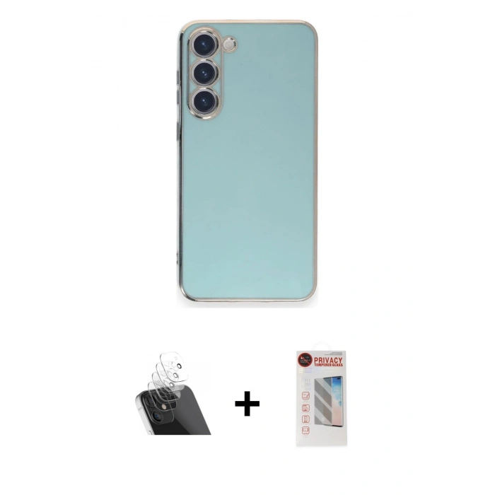 MARSİLYAN™- Galaxy S23 Plus Kılıf Yankı Serisi - Siyah Hayalet Edge Cam Ekran Koruyucu + Kamera Lens Koruma Cam - SF