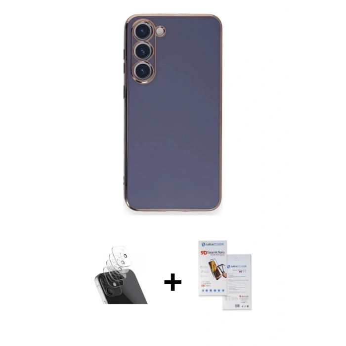 MARSİLYAN™- Galaxy S23 Plus Kılıf Yankı Serisi - Siyah Seramik Nano Ekran Koruyucu + Kamera Lens Koruma Cam - SF