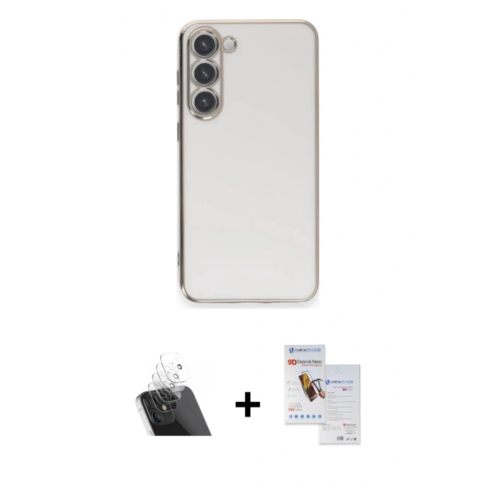 MARSİLYAN™- Galaxy S23 Plus Kılıf Yankı Serisi - Siyah Seramik Nano Ekran Koruyucu + Kamera Lens Koruma Cam - SF