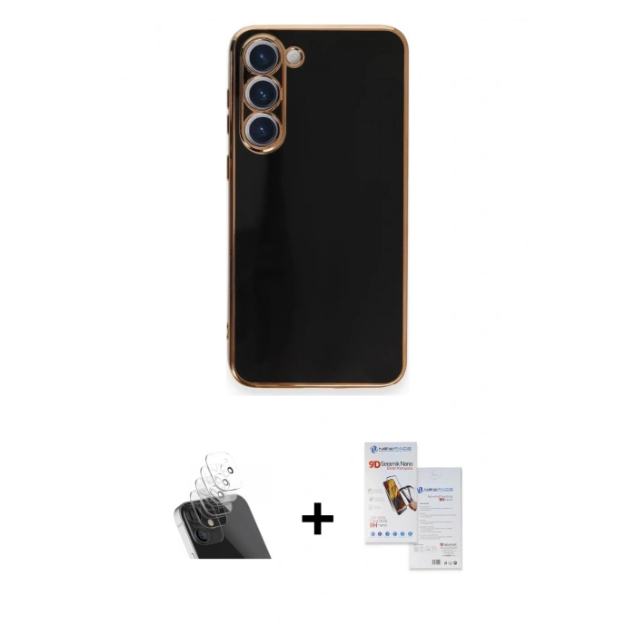 MARSİLYAN™- Galaxy S23 Plus Kılıf Yankı Serisi - Siyah Seramik Nano Ekran Koruyucu + Kamera Lens Koruma Cam - SF