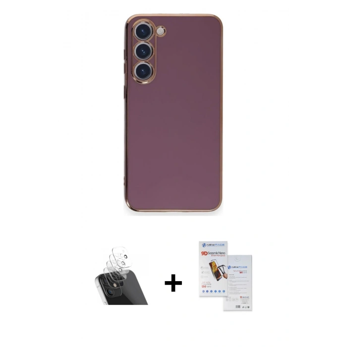 MARSİLYAN™- Galaxy S23 Plus Kılıf Yankı Serisi - Siyah Seramik Nano Ekran Koruyucu + Kamera Lens Koruma Cam - SF