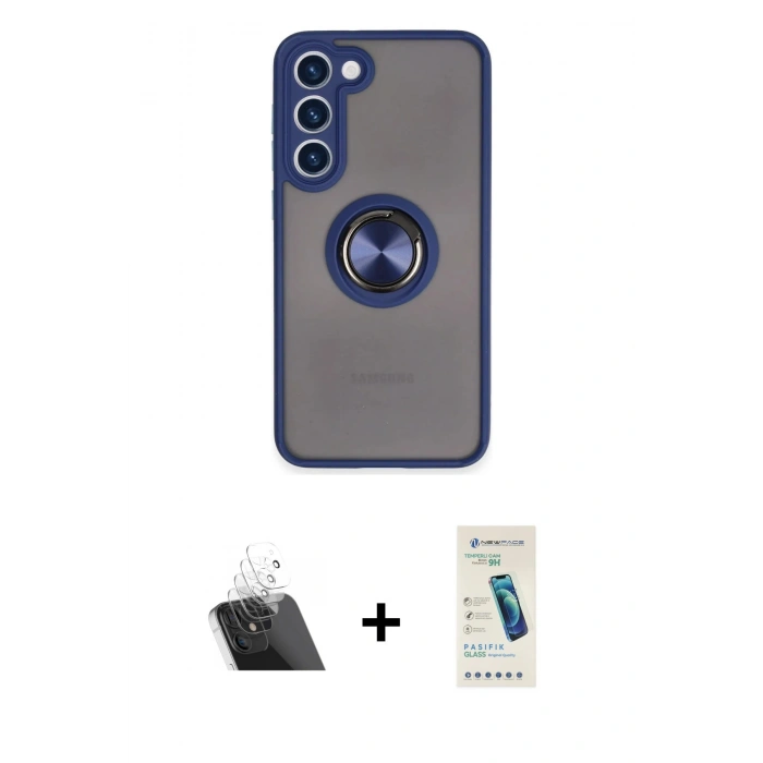 MARSİLYAN™- Galaxy S23 Plus Kılıf Yörünge Çizgi - Şeffaf Pasifik Cam Ekran Koruyucu + Şeffaf Kamera Lens Koruma Cam