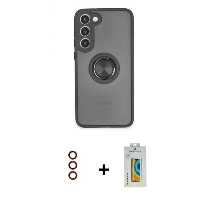 MARSİLYAN™- Galaxy S23 Plus Kılıf Yörünge Çizgi - Şeffaf Polymer Nano Ekran Koruyucu + Metal Kamera Lens - KI