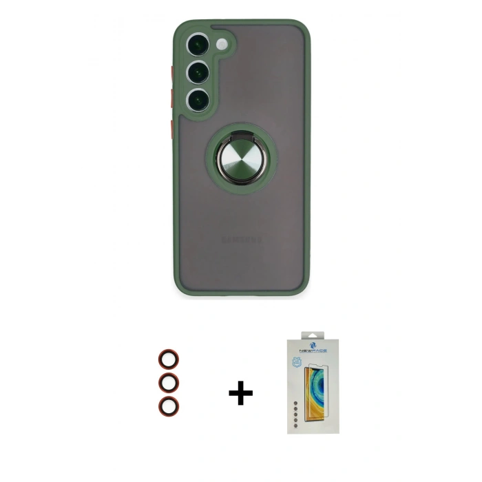 MARSİLYAN™- Galaxy S23 Plus Kılıf Yörünge Çizgi - Şeffaf Polymer Nano Ekran Koruyucu + Metal Kamera Lens - KI