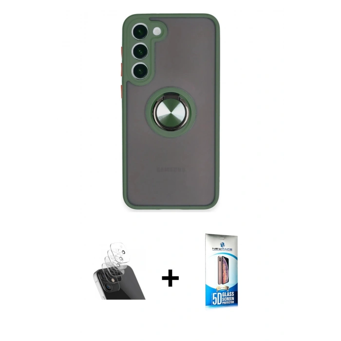 MARSİLYAN™- Galaxy S23 Plus Kılıf Yörünge Çizgi - Siyah 5D Eko Cam Ekran Koruyucu + Kamera Lens Koruma Cam - SF