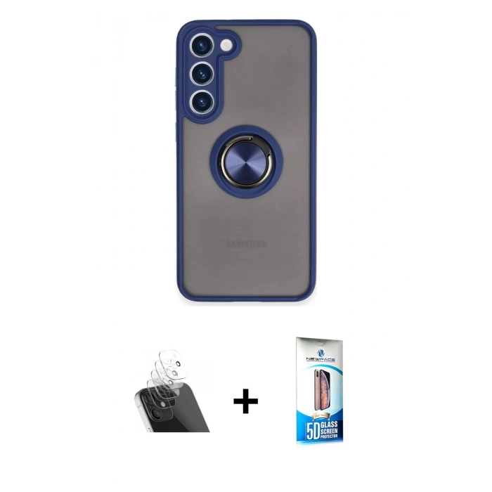 MARSİLYAN™- Galaxy S23 Plus Kılıf Yörünge Çizgi - Siyah 5D Eko Cam Ekran Koruyucu + Kamera Lens Koruma Cam - SF