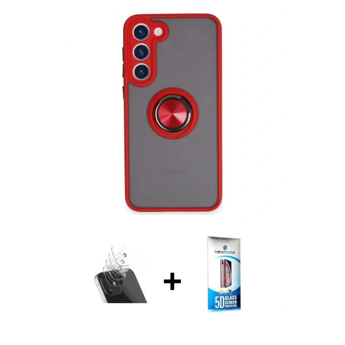 MARSİLYAN™- Galaxy S23 Plus Kılıf Yörünge Çizgi - Siyah 5D Eko Cam Ekran Koruyucu + Kamera Lens Koruma Cam - SF