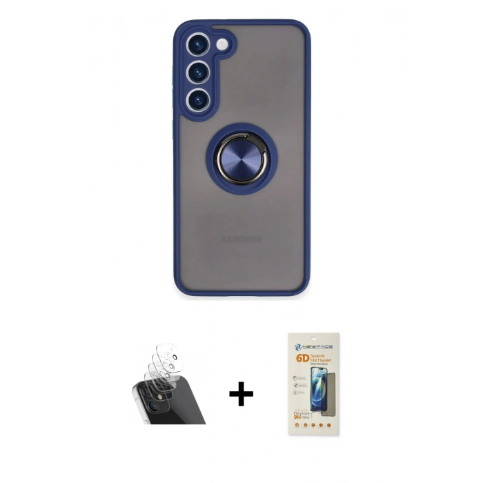 MARSİLYAN™- Galaxy S23 Plus Kılıf Yörünge Çizgi - Siyah 6D Mat Seramik Hayalet Nano Ekran Koruyucu + Şeffaf Kamera Lens Koruma Cam