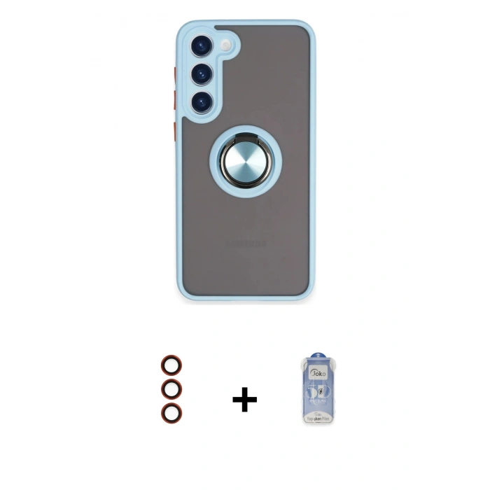 MARSİLYAN™- Galaxy S23 Plus Kılıf Yörünge Çizgi - Siyah Joko Magic 5D Cam + Metal Kamera Lens - KI