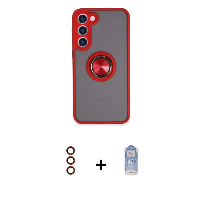 MARSİLYAN™- Galaxy S23 Plus Kılıf Yörünge Çizgi - Siyah Joko Magic 5D Cam + Metal Kamera Lens - KI