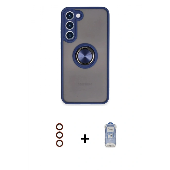 MARSİLYAN™- Galaxy S23 Plus Kılıf Yörünge Çizgi - Siyah Joko Magic 5D Cam + Metal Kamera Lens - KI