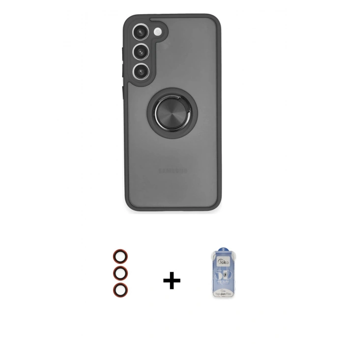 MARSİLYAN™- Galaxy S23 Plus Kılıf Yörünge Çizgi - Siyah Joko Magic 5D Cam + Metal Kamera Lens - KI