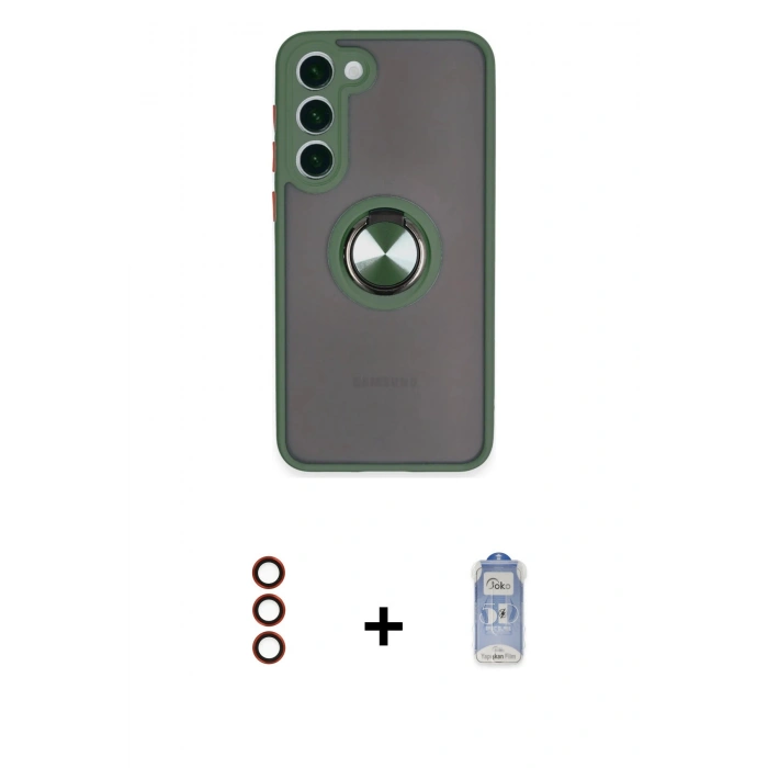 MARSİLYAN™- Galaxy S23 Plus Kılıf Yörünge Çizgi - Siyah Joko Magic 5D Cam + Metal Kamera Lens - KI