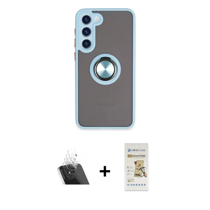 MARSİLYAN™- Galaxy S23 Plus Kılıf Yörünge Çizgi - Siyah Mat Seramik Nano Ekran Koruyucu + Kamera Lens Koruma Cam - SF