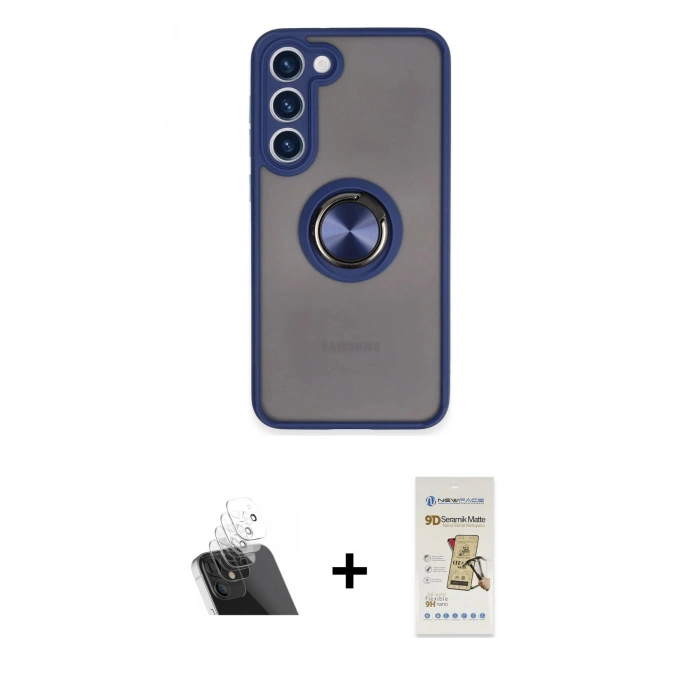 MARSİLYAN™- Galaxy S23 Plus Kılıf Yörünge Çizgi - Siyah Mat Seramik Nano Ekran Koruyucu + Kamera Lens Koruma Cam - SF