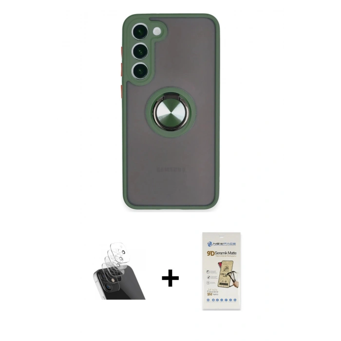 MARSİLYAN™- Galaxy S23 Plus Kılıf Yörünge Çizgi - Siyah Mat Seramik Nano Ekran Koruyucu + Kamera Lens Koruma Cam - SF
