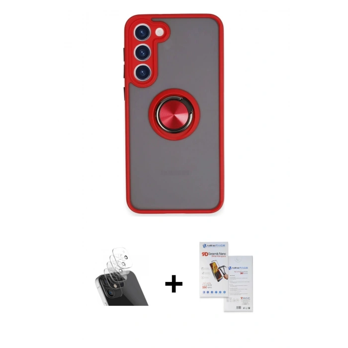 MARSİLYAN™- Galaxy S23 Plus Kılıf Yörünge Çizgi - Siyah Seramik Nano Ekran Koruyucu + Kamera Lens Koruma Cam - SF