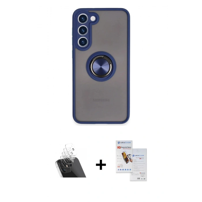 MARSİLYAN™- Galaxy S23 Plus Kılıf Yörünge Çizgi - Siyah Seramik Nano Ekran Koruyucu + Kamera Lens Koruma Cam - SF