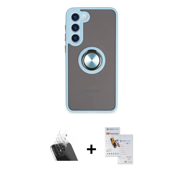 MARSİLYAN™- Galaxy S23 Plus Kılıf Yörünge Çizgi - Siyah Seramik Nano Ekran Koruyucu + Kamera Lens Koruma Cam - SF
