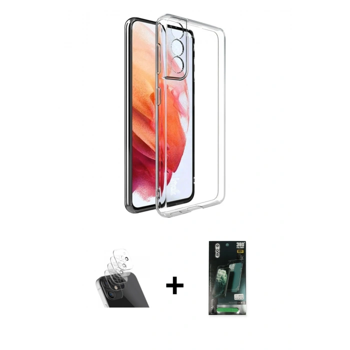 MARSİLYAN™- Galaxy S23 Plus Kılıf Zirve Doku - Şeffaf 360 Full Body Arka Koruyucu + Kamera Lens Koruma Cam - SF
