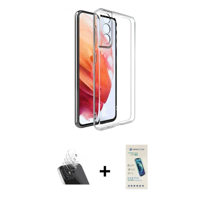 MARSİLYAN™- Galaxy S23 Plus Kılıf Zirve Doku - Şeffaf Pasifik Cam Ekran Koruyucu + Kamera Lens Koruma Cam - SF