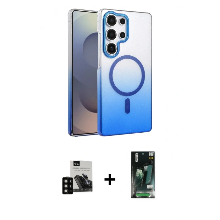 MARSİLYAN™- Galaxy S23 Ultra Kılıf Ahenk Doku Özel Seri - Siyah 360 Mat Full Body Arka Koruyucu + PVD Metal Kamera Lens - SH