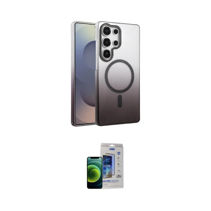 MARSİLYAN™- Galaxy S23 Ultra Kılıf Ahenk Doku Özel Seri - Siyah Durable Full Glue Curved Cam