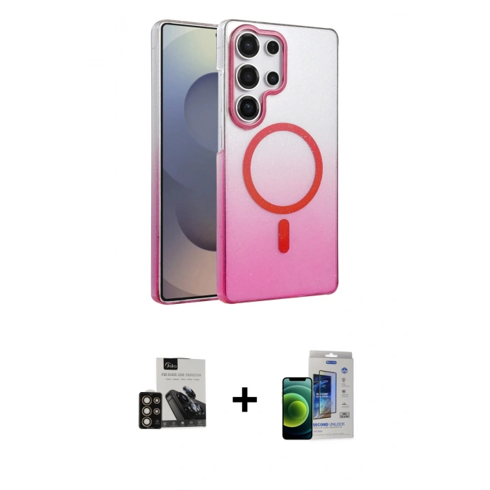 MARSİLYAN™- Galaxy S23 Ultra Kılıf Ahenk Doku Özel Seri - Siyah Durable Full Glue Curved Cam + PVD Metal Kamera Lens - GD