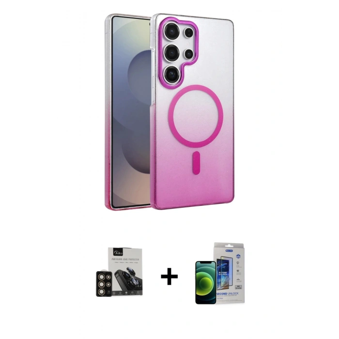 MARSİLYAN™- Galaxy S23 Ultra Kılıf Ahenk Doku Özel Seri - Siyah Durable Full Glue Curved Cam + PVD Metal Kamera Lens - GD