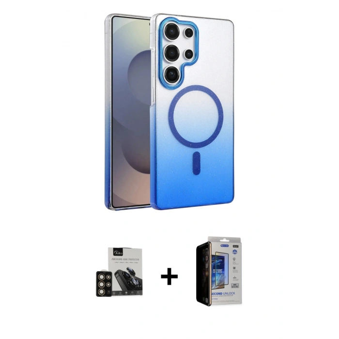 MARSİLYAN™- Galaxy S23 Ultra Kılıf Ahenk Doku Özel Seri - Siyah Durable Full Glue Curved Hayalet Cam + PVD Metal Kamera Lens - GD
