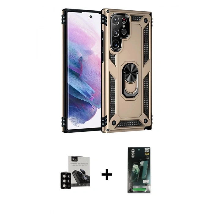 MARSİLYAN™- Galaxy S23 Ultra Kılıf Ahenk Klasik Koleksiyonu - Siyah 360 Mat Full Body Arka Koruyucu + PVD Metal Kamera Lens - SH