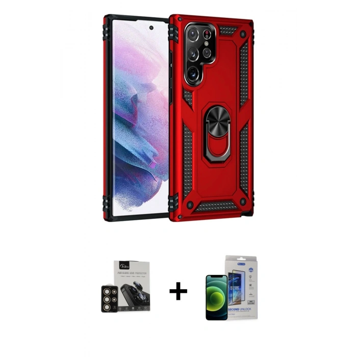 MARSİLYAN™- Galaxy S23 Ultra Kılıf Ahenk Klasik Koleksiyonu - Siyah Durable Full Glue Curved Cam + PVD Metal Kamera Lens - GD