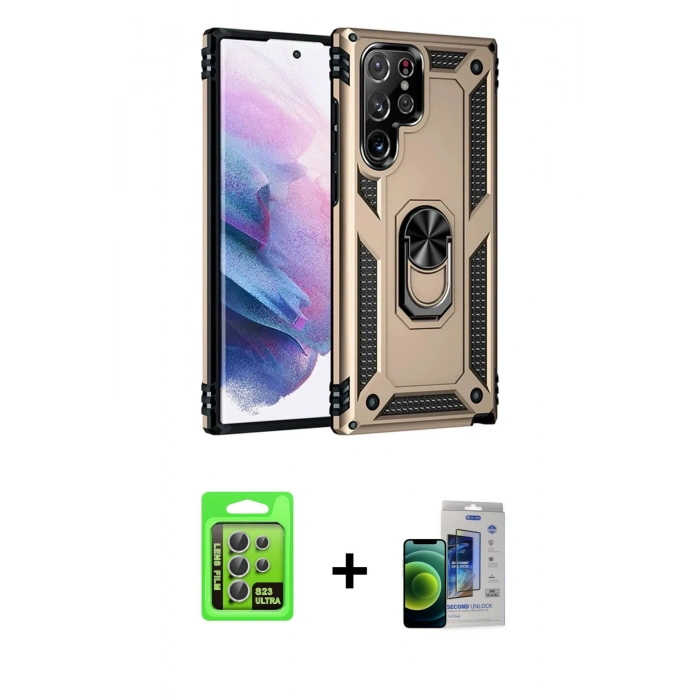 MARSİLYAN™- Galaxy S23 Ultra Kılıf Ahenk Klasik Koleksiyonu - Siyah Durable Full Glue Curved Cam + Raze Metal Kamera Lens - GS